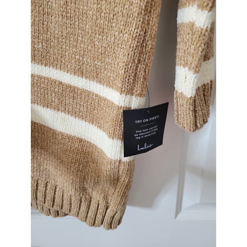 Lulus Casual Attitude Beige Striped Turtleneck Mini Sweater Dress M NWT - Picture 6 of 9